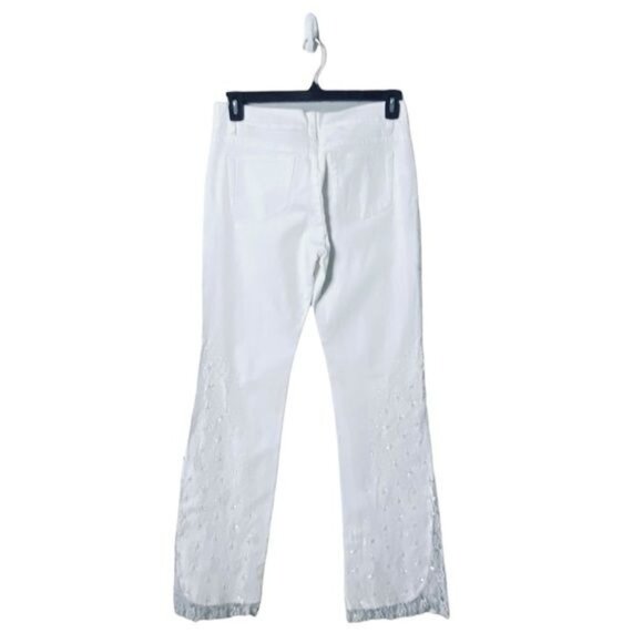 Y2K Womens Fairycore Jeans Size 8 Beaded Lace Hem Wide Leg 70s Flare Pin… - Picture 4 of 10